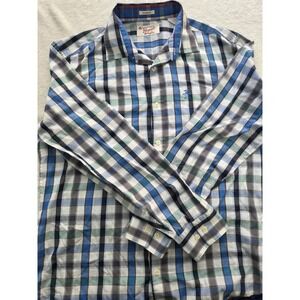 Original Penguin Mens Large Plaid Button Down Shirt Blue Classic Fit  Casual